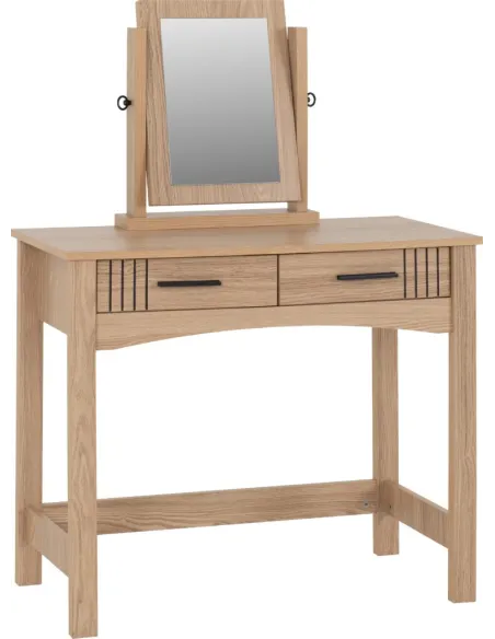 Tessa 2 Drawer Dressing Table Set - Natural Oak Effect/Black PU