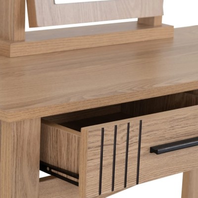 Tessa 2 Drawer Dressing Table Set - Natural Oak Effect/Black PU