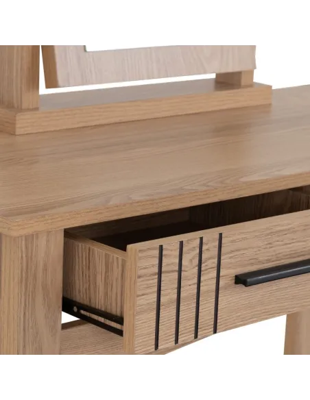 Tessa 2 Drawer Dressing Table Set - Natural Oak Effect/Black PU