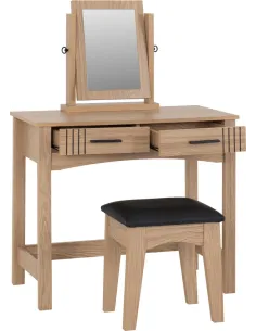 Tessa 2 Drawer Dressing Table Set - Natural Oak Effect/Black PU 2