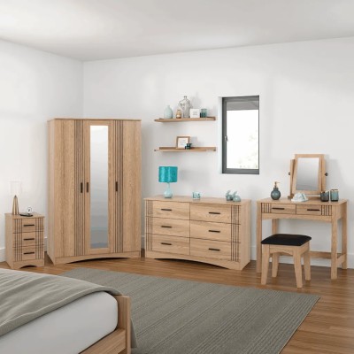 Tessa 2 Drawer Dressing Table Set - Natural Oak Effect/Black PU