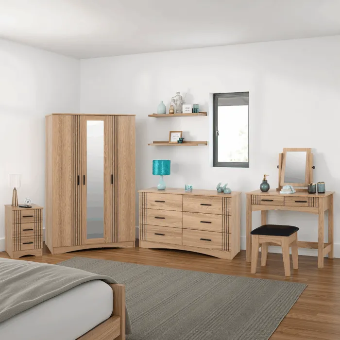 Tessa 2 Drawer Dressing Table Set - Natural Oak Effect/Black PU
