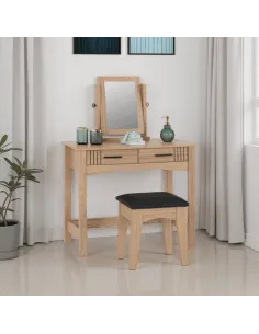 Tessa 2 Drawer Dressing Table Set - Natural Oak Effect/Black PU