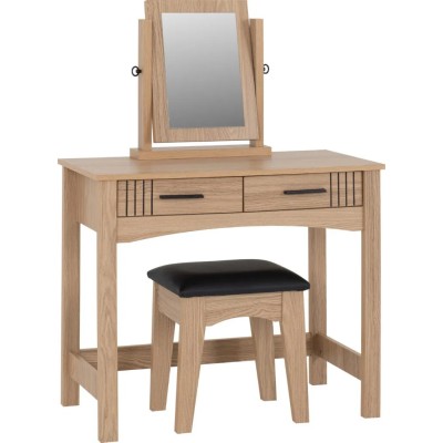 Tessa 2 Drawer Dressing Table Set - Natural Oak Effect/Black PU