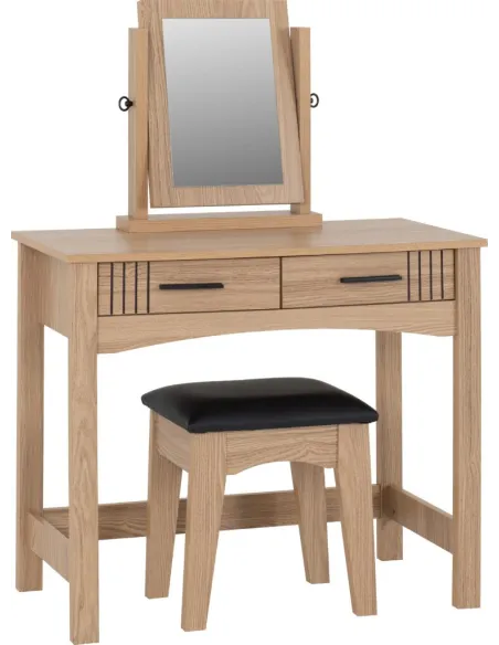 Tessa 2 Drawer Dressing Table Set - Natural Oak Effect/Black PU