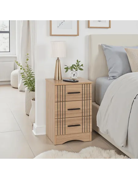 Tessa 3 Drawer Bedside Locker - Natural Oak Effect
