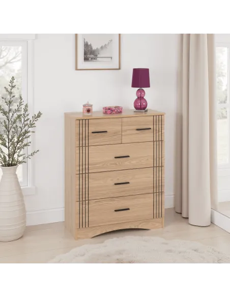 Tessa 3+2 Drawer Chest - Natural Oak Effect
