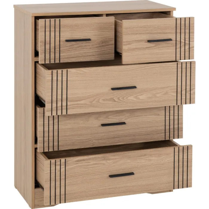 Tessa 3+2 Drawer Chest - Natural Oak Effect