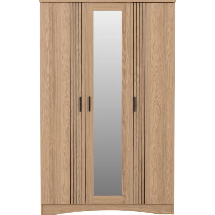 Tessa 3 Door Mirrored Wardrobe - Natural Oak Effect