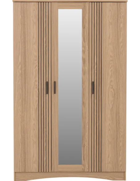 Tessa 3 Door Mirrored Wardrobe - Natural Oak Effect