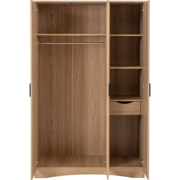 Tessa 3 Door Mirrored Wardrobe - Natural Oak Effect