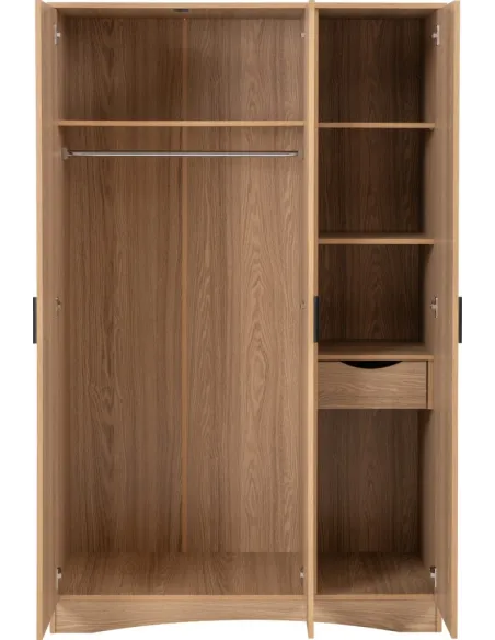 Tessa 3 Door Mirrored Wardrobe - Natural Oak Effect