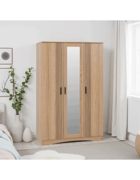 Tessa 3 Door Mirrored Wardrobe - Natural Oak Effect