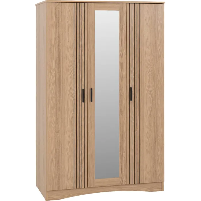 Tessa 3 Door Mirrored Wardrobe - Natural Oak Effect