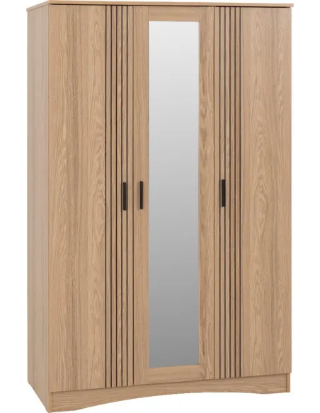 Tessa 3 Door Mirrored Wardrobe - Natural Oak Effect