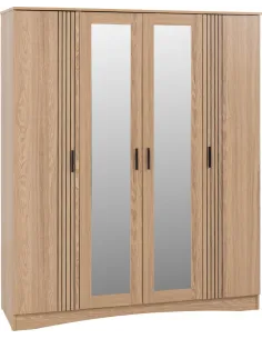 Tessa 4 Door Mirrored Wardrobe - Natural Oak Effect