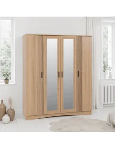 Tessa 4 Door Mirrored Wardrobe - Natural Oak Effect 2