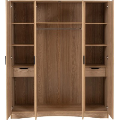 Tessa 4 Door Mirrored Wardrobe - Natural Oak Effect