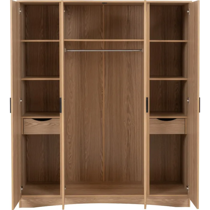 Tessa 4 Door Mirrored Wardrobe - Natural Oak Effect