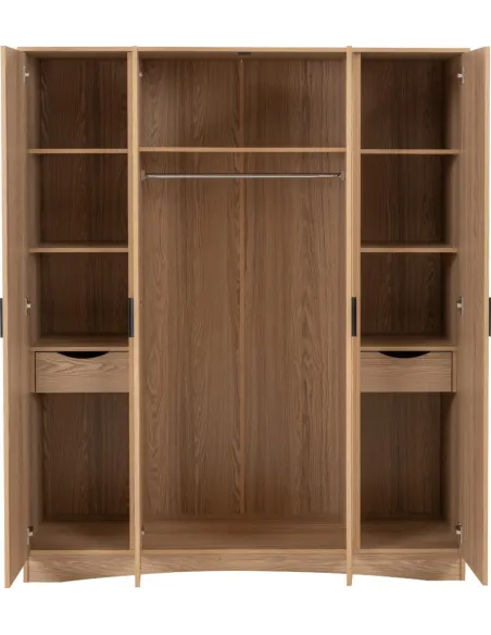 Tessa 4 Door Mirrored Wardrobe - Natural Oak Effect