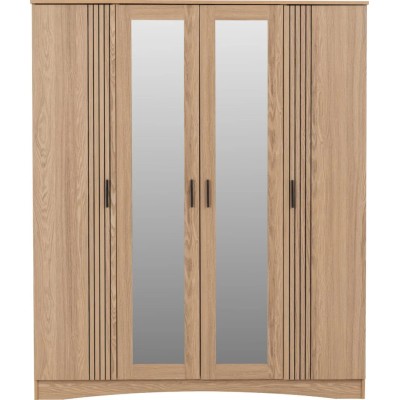 Tessa 4 Door Mirrored Wardrobe - Natural Oak Effect