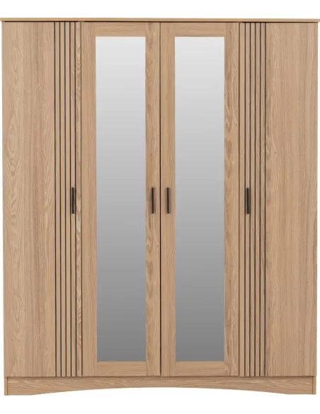 Tessa 4 Door Mirrored Wardrobe - Natural Oak Effect