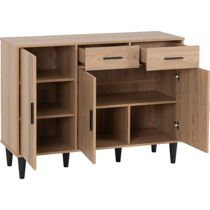 Tessa 3 Door 2 Drawer Sideboard - Natural Oak Effect