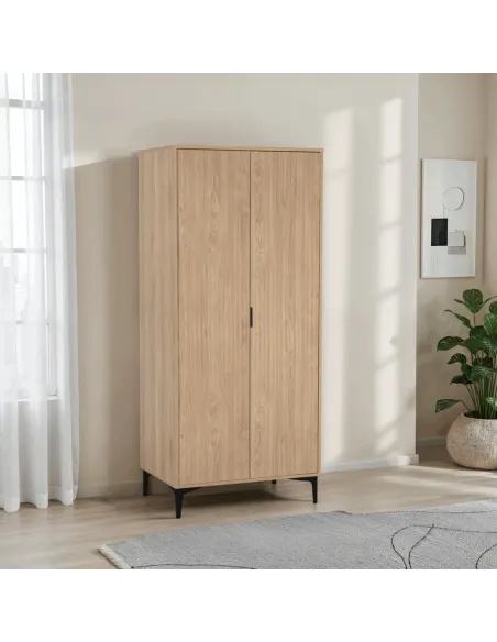 Miami 2 Door Wardrobe - Oak Effect/Black
