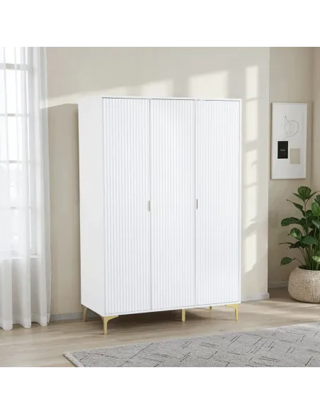 Miami 3 Door Wardrobe - White/Gold