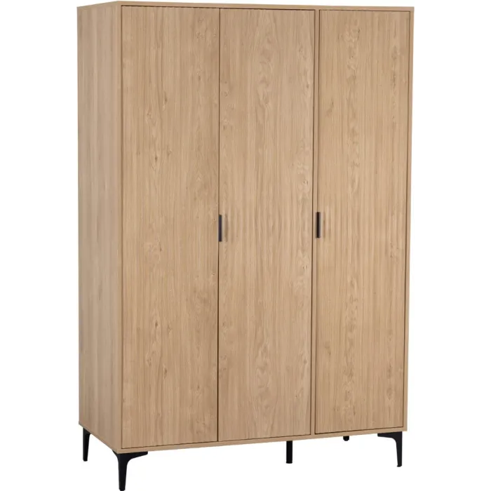 Miami 3 Door Wardrobe - Oak Effect/Black