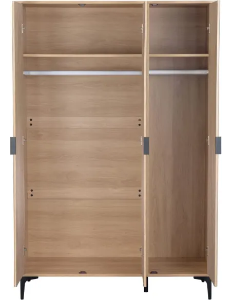 Miami 3 Door Wardrobe - Oak Effect/Black