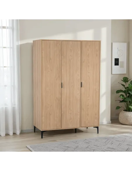 Miami 3 Door Wardrobe - Oak Effect/Black
