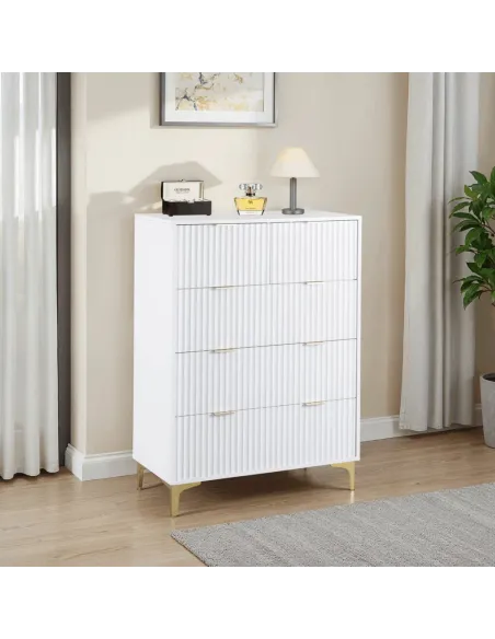 Miami 3+2 Drawer Chest - White/Gold
