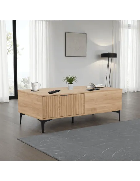 Miami 2 Drawer Coffee Table - Oak Effect/Black
