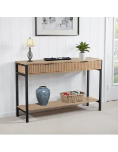 Miami 2 Drawer Console Table - Oak Effect/Black