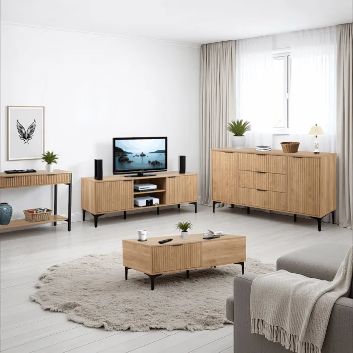 Miami 2 Drawer Coffee Table - Oak Effect/Black