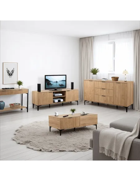Miami 2 Drawer Coffee Table - Oak Effect/Black