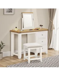 Windsor 3 Drawer Dressing Table Set - Ivory/Oak/Oat Fabric