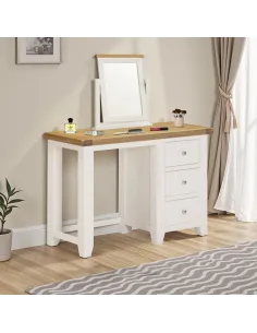 Windsor 3 Drawer Dressing Table And Mirror - Ivory/Oak