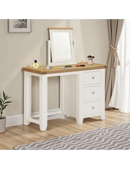 Windsor 3 Drawer Dressing Table And Mirror - Ivory/Oak