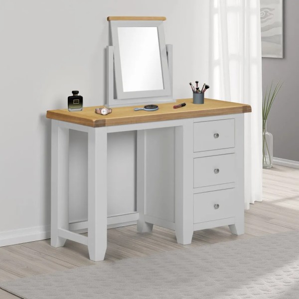 Windsor 3 Drawer Dressing Table And Mirror - Pebble Grey/Oak