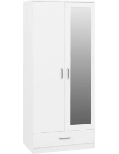Dakota 2 Door 1 Drawer Mirrored Wardrobe - White