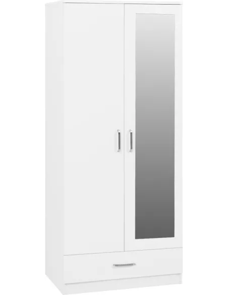 Dakota 2 Door 1 Drawer Mirrored Wardrobe - White