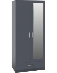 Dakota 2 Door 1 Drawer Mirrored Wardrobe - Dark Grey
