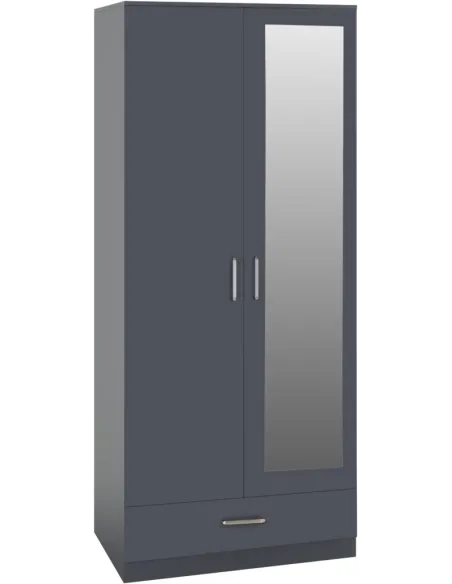 Dakota 2 Door 1 Drawer Mirrored Wardrobe - Dark Grey