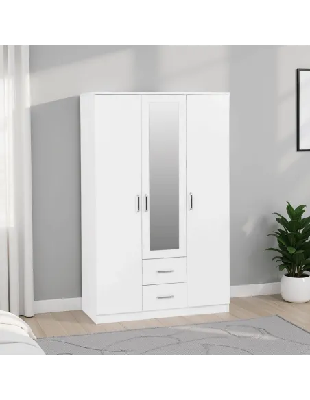 Dakota 3 Door 2 Drawer Mirrored Wardrobe - White