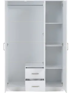 Dakota 3 Door 2 Drawer Mirrored Wardrobe - White 2