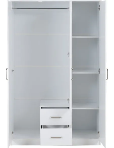 Dakota 3 Door 2 Drawer Mirrored Wardrobe - White