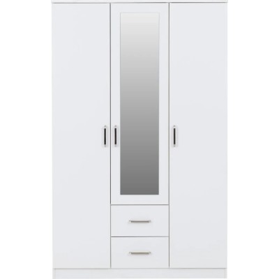 Dakota 3 Door 2 Drawer Mirrored Wardrobe - White