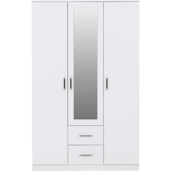 Dakota 3 Door 2 Drawer Mirrored Wardrobe - White